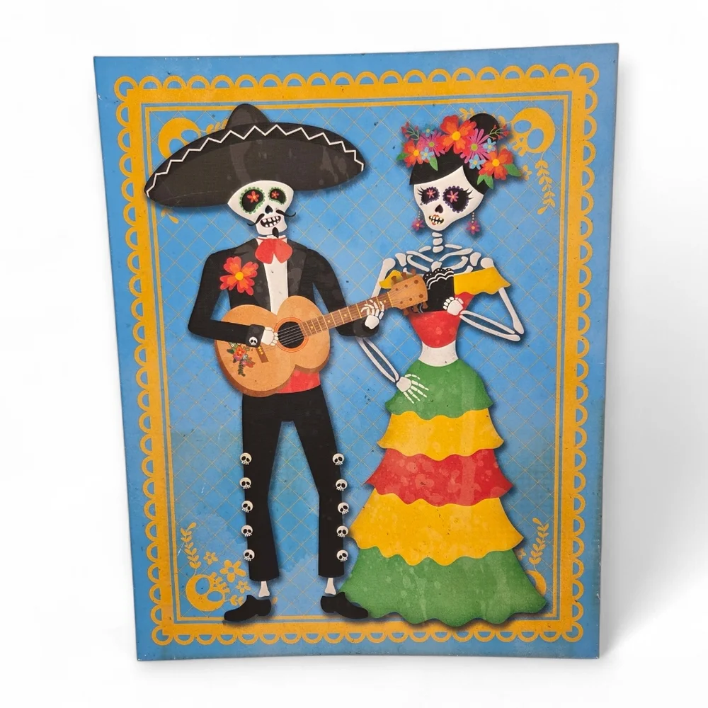 Day of the Dead Dia de los Muertos Colorful Skeleton Couple Canvas Wall Decor